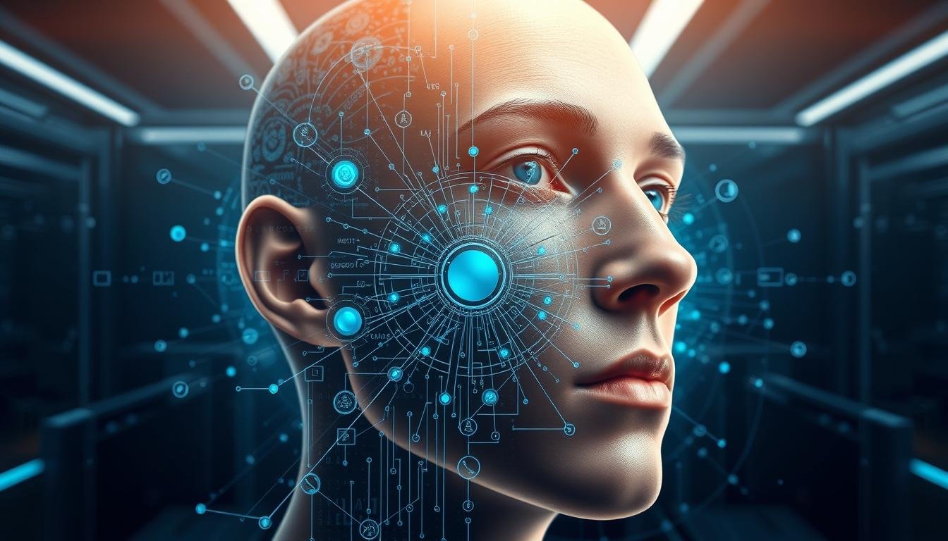 A high-resolution, detailed illustration showcasing the cutting-edge AI face analysis technology. The foreground depicts a close-up of a human face, with intricate facial features and contours precisely rendered. The middle ground features a complex network of interconnected algorithms, algorithms, and data visualizations, representing the inner workings of the AI system. The background sets a sleek, futuristic tone, with subtle lighting effects and a minimalist, high-tech environment. The overall mood is one of scientific sophistication and technological advancement, highlighting the power and potential of AI-driven face analysis.