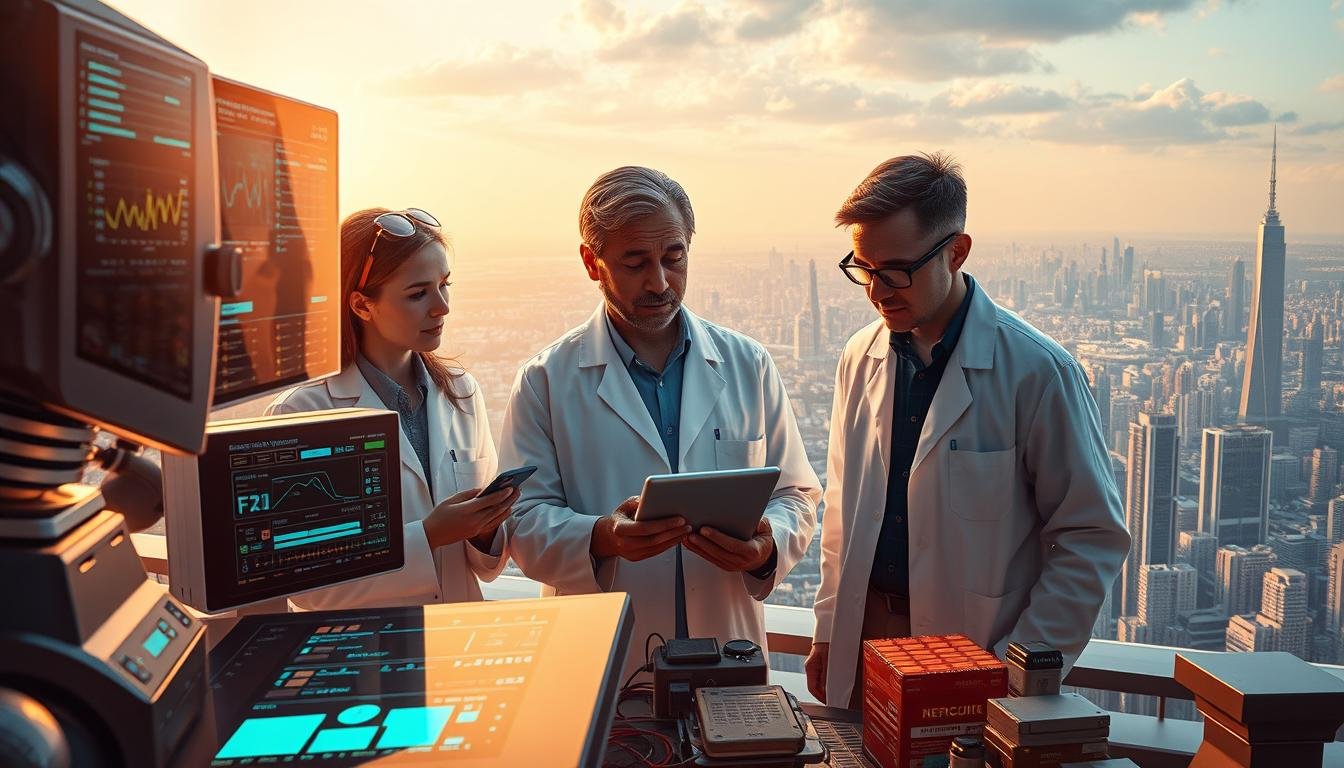 A highly detailed, photorealistic digital illustration showcasing the diverse applications and value of AI testing functionalities. In the foreground, a group of sleek, high-tech devices and interfaces demonstrating various AI-powered capabilities, such as facial recognition, speech analysis, and predictive analytics. The middle ground features a trio of scientists or engineers intently examining the data and insights generated by these systems, their expressions conveying a sense of deep focus and discovery. In the background, a vast, futuristic cityscape stretches out, hinting at the transformative impact of these advanced AI technologies on the urban landscape and society as a whole. The scene is bathed in a warm, golden light, creating a sense of optimism and possibility around the potential of AI-driven innovation.