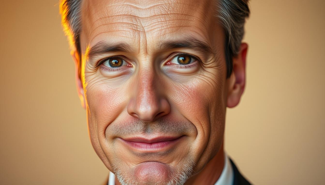 A mature, confident man with a refined, distinguished facial structure. His eyes exude wisdom and experience, his brow is strong and thoughtful. His jaw is chiseled, conveying a sense of authority and determination. The lighting is warm and flattering, accentuating the contours of his face. The background is a soft, neutral tone, keeping the focus on his striking, handsome features. An aura of success and prosperity emanates from his carefully groomed appearance and regal bearing. This is the essence of a prosperous, accomplished man, embodying the hallmarks of a fortunate, prosperous life. A mature, confident man with a refined, distinguished facial structure. His eyes exude wisdom and experience, his brow is strong and thoughtful. His jaw is chiseled, conveying a sense of authority and determination. The lighting is warm and flattering, accentuating the contours of his face. The background is a soft, neutral tone, keeping the focus on his striking, handsome features. An aura of success and prosperity emanates from his carefully groomed appearance and regal bearing. This is the essence of a prosperous, accomplished man, embodying the hallmarks of a fortunate, prosperous life.