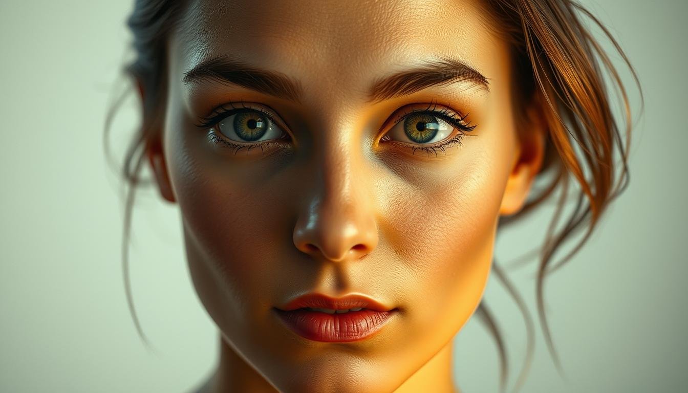 A meticulously detailed portrait showcasing the distinct facial features and eye shapes of men and women. In the foreground, a serene and naturalistic composition depicts a woman's face in soft, warm lighting, her eyes large and expressive. Transitioning to the middle ground, a man's visage emerges, his eyes relatively smaller and more subdued in comparison. The background subtly blends these contrasting characteristics, inviting the viewer to closely examine the nuanced differences in male and female facial structures and eye proportions. Rendered with a keen eye for realism and a masterful balance of light and shadow, this image aims to visually encapsulate the captivating subject of gender-based physiognomic variations. A meticulously detailed portrait showcasing the distinct facial features and eye shapes of men and women. In the foreground, a serene and naturalistic composition depicts a woman's face in soft, warm lighting, her eyes large and expressive. Transitioning to the middle ground, a man's visage emerges, his eyes relatively smaller and more subdued in comparison. The background subtly blends these contrasting characteristics, inviting the viewer to closely examine the nuanced differences in male and female facial structures and eye proportions. Rendered with a keen eye for realism and a masterful balance of light and shadow, this image aims to visually encapsulate the captivating subject of gender-based physiognomic variations.