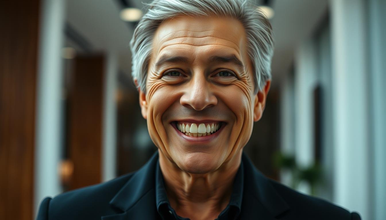 A middle-aged individual with prominent upper front teeth, exuding a confident, outgoing presence. They stand in a well-lit, airy setting, possibly an office or professional environment, with a sophisticated, modern aesthetic. The subject's gaze is direct, conveying a sense of leadership and authority. The lighting is soft and flattering, highlighting the distinctive dental features. The background is slightly blurred, placing the focus on the subject's face and prominent teeth. An overall air of poise, self-assurance, and a touch of charisma permeates the scene. A middle-aged individual with prominent upper front teeth, exuding a confident, outgoing presence. They stand in a well-lit, airy setting, possibly an office or professional environment, with a sophisticated, modern aesthetic. The subject's gaze is direct, conveying a sense of leadership and authority. The lighting is soft and flattering, highlighting the distinctive dental features. The background is slightly blurred, placing the focus on the subject's face and prominent teeth. An overall air of poise, self-assurance, and a touch of charisma permeates the scene.