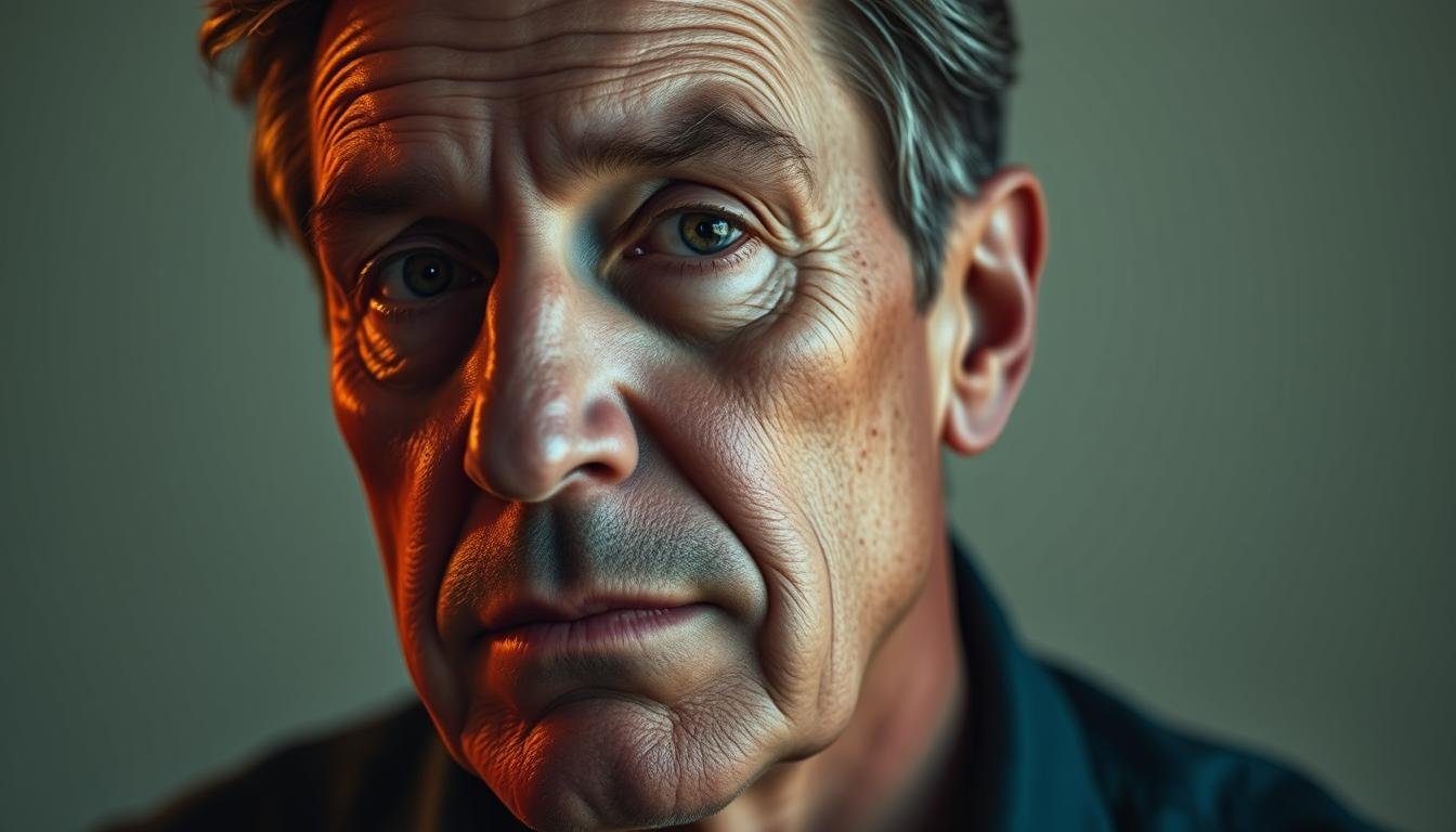 A middle-aged man with a thoughtful expression, his face illuminated by a warm, soft light. His features are distinct, with prominent cheekbones and a defined jawline. His eyes are calm and introspective, suggesting an inner depth and wisdom. Scattered across his face are several small moles or birthmarks, each one a unique story waiting to be told. The background is a serene, minimalist setting, allowing the subject's face to take center stage. The overall atmosphere is one of contemplation and subtle power, hinting at the complex interplay between a man's physiognomy and his life's journey. A middle-aged man with a thoughtful expression, his face illuminated by a warm, soft light. His features are distinct, with prominent cheekbones and a defined jawline. His eyes are calm and introspective, suggesting an inner depth and wisdom. Scattered across his face are several small moles or birthmarks, each one a unique story waiting to be told. The background is a serene, minimalist setting, allowing the subject's face to take center stage. The overall atmosphere is one of contemplation and subtle power, hinting at the complex interplay between a man's physiognomy and his life's journey.