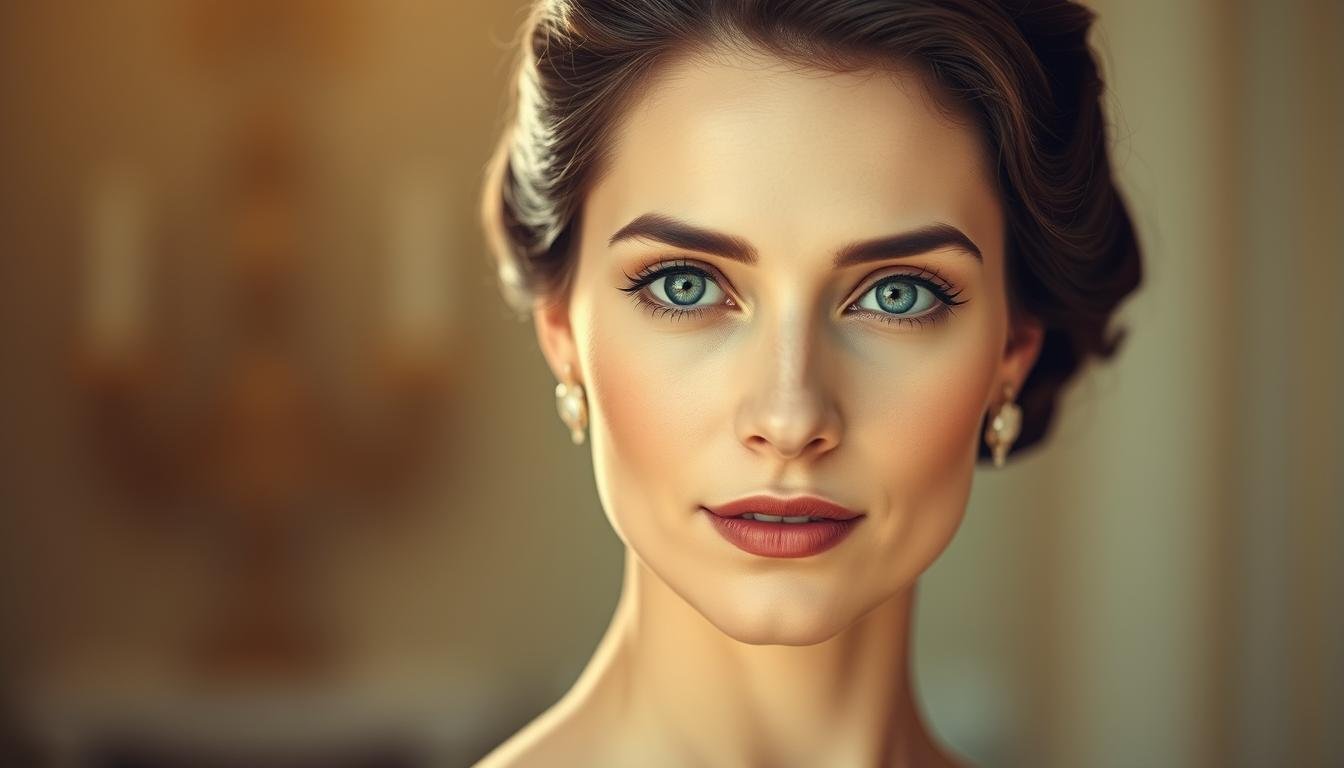 A regal and refined portrait of a poised, elegant woman with graceful, aristocratic features. The soft, diffused lighting casts a warm, flattering glow, accentuating her delicate bone structure, luminous complexion, and serene, tranquil expression. Her coiffed, meticulously styled hair frames her face in a timeless, sophisticated manner. The composition is centered and balanced, with a subtle, blurred background that keeps the focus on the subject's captivating presence. This image radiates an aura of refined charm, inner harmony, and a sense of natural, effortless beauty - the hallmarks of a woman of refined taste and high social status. A regal and refined portrait of a poised, elegant woman with graceful, aristocratic features. The soft, diffused lighting casts a warm, flattering glow, accentuating her delicate bone structure, luminous complexion, and serene, tranquil expression. Her coiffed, meticulously styled hair frames her face in a timeless, sophisticated manner. The composition is centered and balanced, with a subtle, blurred background that keeps the focus on the subject's captivating presence. This image radiates an aura of refined charm, inner harmony, and a sense of natural, effortless beauty - the hallmarks of a woman of refined taste and high social status.