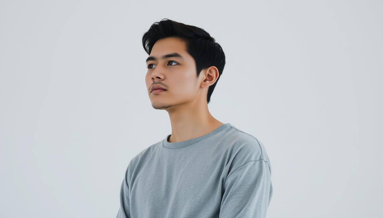 A serene and contemplative portrait of a person in thoughtful repose. The subject stands in a natural, relaxed stance, with their head slightly tilted and gaze directed inward. Soft, diffused lighting illuminates their features, casting gentle shadows that accentuate the contours of their face. The background is a tranquil, minimalist setting, allowing the viewer to focus on the subject's expressive countenance and overall demeanor. Subtle details like the curve of the shoulders, the set of the jaw, and the poise of the body language convey a sense of inner calm and self-awareness. This comprehensive study of the subject's physiognomy and bearing offers insights into their character and overall state of being. A serene and contemplative portrait of a person in thoughtful repose. The subject stands in a natural, relaxed stance, with their head slightly tilted and gaze directed inward. Soft, diffused lighting illuminates their features, casting gentle shadows that accentuate the contours of their face. The background is a tranquil, minimalist setting, allowing the viewer to focus on the subject's expressive countenance and overall demeanor. Subtle details like the curve of the shoulders, the set of the jaw, and the poise of the body language convey a sense of inner calm and self-awareness. This comprehensive study of the subject's physiognomy and bearing offers insights into their character and overall state of being.