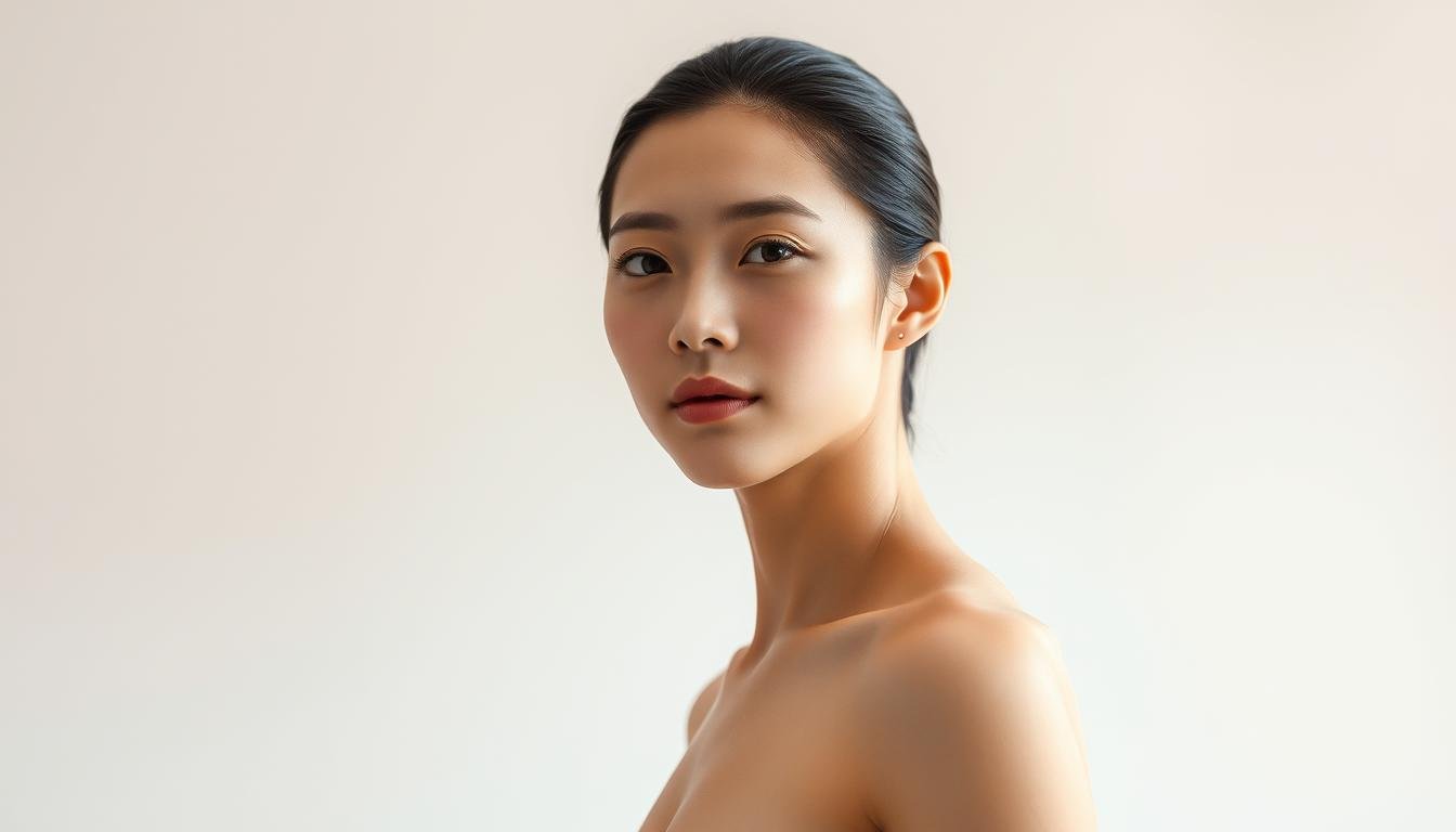 A serene and harmonious portrait showcasing the quintessential features associated with a "wafu eiko" (prosperous and auspicious) facial structure and physique. The subject stands in a natural, confident pose, their face exhibiting a well-proportioned, oval-shaped countenance with high cheekbones, a delicate nose, and full, shapely lips. The body appears robust yet graceful, with broad shoulders, a narrow waist, and long, slender limbs. Soft, diffused lighting gently illuminates the scene, creating a sense of tranquility and inner radiance. The background is minimalist, allowing the subject's captivating presence to take center stage, exuding an aura of prosperity, harmony, and timeless elegance.