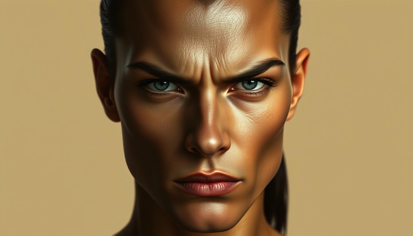 A striking chiseled face, with prominent cheekbones casting dramatic shadows under a warm, focused glow. The subject's intense, penetrating gaze suggests an introspective, perceptive personality. Elegant, minimalist lines define the sharp, angular features, exuding an aura of quiet power and depth of character. Subtle textures in the skin and bone structure create a sense of depth and dimension, while a muted, earthy color palette evokes a timeless, contemplative mood. The composition places the subject in a simplified, almost abstract setting, allowing the striking physiognomy to take center stage and captivate the viewer. A striking chiseled face, with prominent cheekbones casting dramatic shadows under a warm, focused glow. The subject's intense, penetrating gaze suggests an introspective, perceptive personality. Elegant, minimalist lines define the sharp, angular features, exuding an aura of quiet power and depth of character. Subtle textures in the skin and bone structure create a sense of depth and dimension, while a muted, earthy color palette evokes a timeless, contemplative mood. The composition places the subject in a simplified, almost abstract setting, allowing the striking physiognomy to take center stage and captivate the viewer.