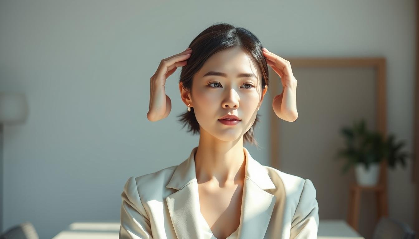 A thoughtful, harmonious composition depicting "事業調整" for the article section "把強勢化為優勢：女強人面相的實用調整與運勢優化". The scene shows a businesswoman gracefully adjusting her professional demeanor, finding balance and poise amidst the demands of her career. Soft, natural lighting filters through a serene, minimalist office setting, accentuating her centered, focused expression. Muted tones and clean lines convey a sense of intention and control, as she strategically recalibrates her ambition and assertiveness. The overall mood is one of transformation, of harnessing one's inner strength to navigate challenges with composure and clarity.