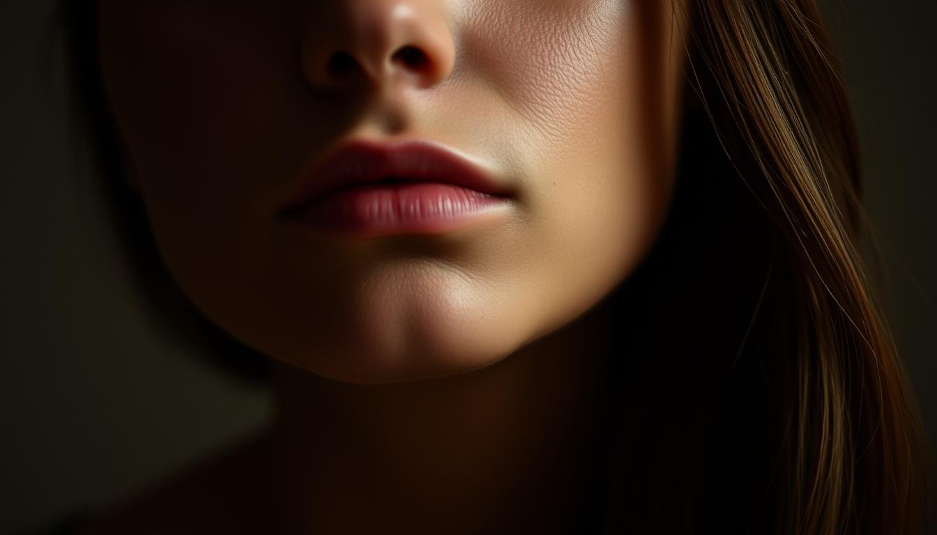 A tranquil, softly lit close-up portrait of a pensive woman's face, capturing the nuances and textures of her skin, with a subtle double chin that conveys a sense of introspection and emotional depth. The lighting is warm and diffuse, creating an intimate, contemplative atmosphere. The focus is on the lower face and jawline, emphasizing the significance of this facial feature in the realm of physiognomy and its connection to matters of the heart and relationships. The image exudes a sense of thoughtfulness and inner exploration, aligning with the theme of the article's section on the meaning of a double chin in the context of love and marriage. A tranquil, softly lit close-up portrait of a pensive woman's face, capturing the nuances and textures of her skin, with a subtle double chin that conveys a sense of introspection and emotional depth. The lighting is warm and diffuse, creating an intimate, contemplative atmosphere. The focus is on the lower face and jawline, emphasizing the significance of this facial feature in the realm of physiognomy and its connection to matters of the heart and relationships. The image exudes a sense of thoughtfulness and inner exploration, aligning with the theme of the article's section on the meaning of a double chin in the context of love and marriage.