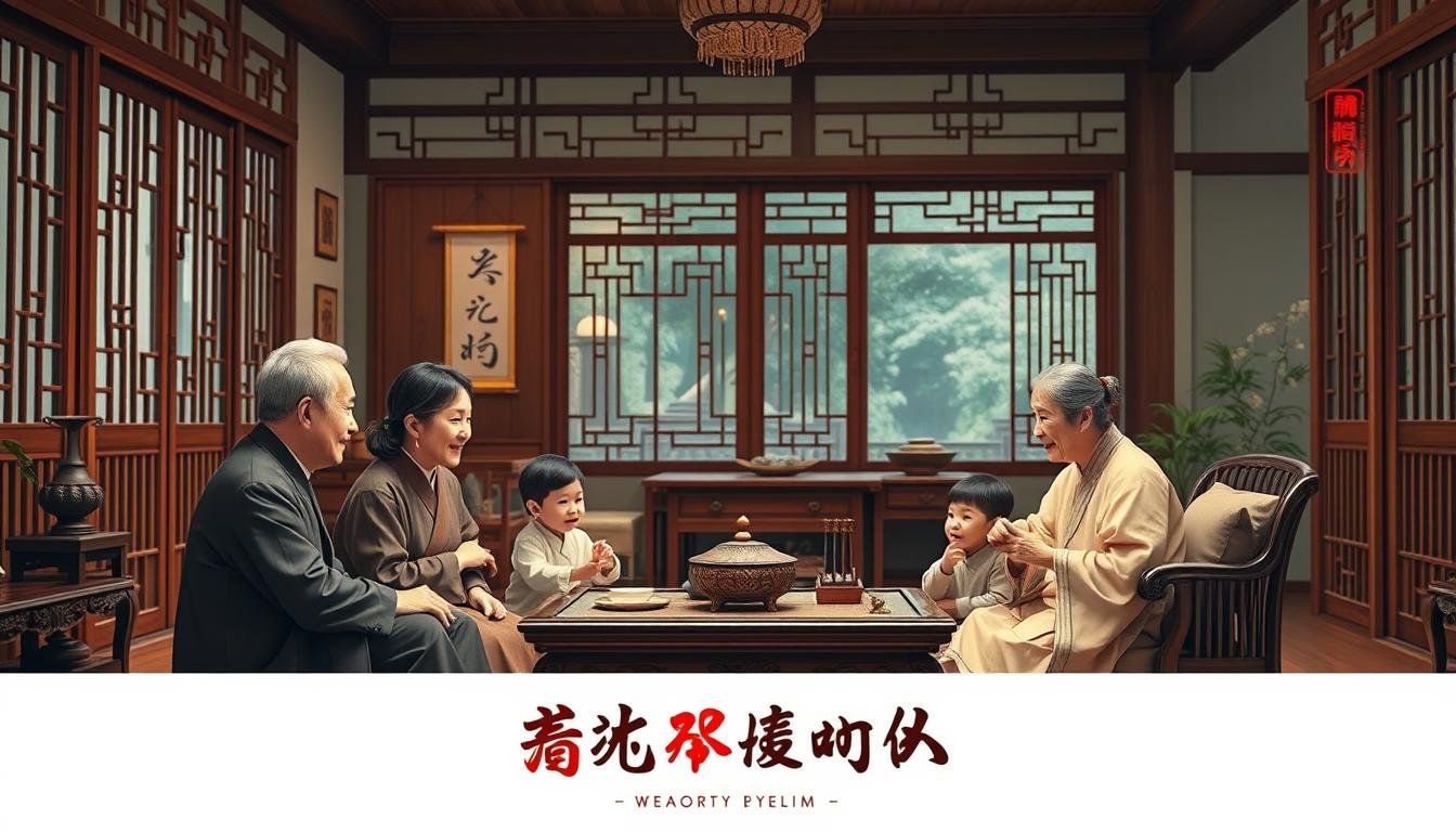 A warm, inviting interior scene of a traditional Chinese living room. In the foreground, a family of four - parents, grandparents, and children - are seated around a low table, engaged in an animated discussion, their faces revealing a range of emotions from contemplation to subtle joy. The middle ground features ornate wood furniture, decorative scrolls, and a subtle incense burner, creating a cozy, intimate atmosphere. The background is softly lit, with a view of a tranquil garden visible through a large window, suggesting harmony and balance. The overall mood is one of familial connection, wisdom, and a sense of shared destiny, encapsulating the essence of "家庭面相分析." A warm, inviting interior scene of a traditional Chinese living room. In the foreground, a family of four - parents, grandparents, and children - are seated around a low table, engaged in an animated discussion, their faces revealing a range of emotions from contemplation to subtle joy. The middle ground features ornate wood furniture, decorative scrolls, and a subtle incense burner, creating a cozy, intimate atmosphere. The background is softly lit, with a view of a tranquil garden visible through a large window, suggesting harmony and balance. The overall mood is one of familial connection, wisdom, and a sense of shared destiny, encapsulating the essence of "家庭面相分析."