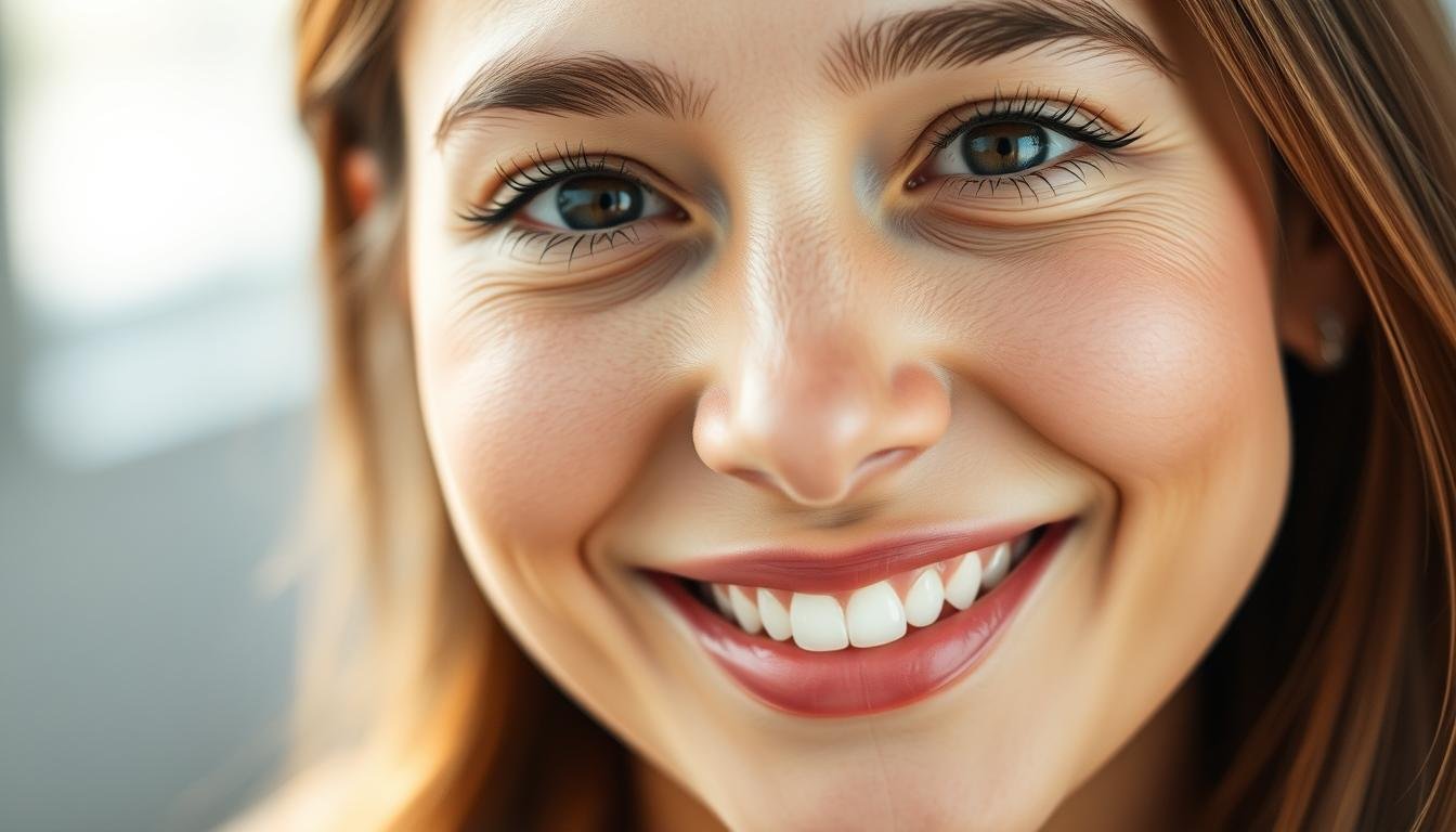 A warm, serene close-up portrait of a person with a soft, inviting smile and prominent dimples on both cheeks. The lighting is gentle, casting a flattering glow on the subject's face. The focus is sharp on the smile, with the background slightly blurred to draw the viewer's attention. The expression conveys a sense of kindness, approachability, and inner peace. The overall mood is one of positivity, charm, and an innate strength of character. The image aims to capture the inherent advantages of a dimpled smile, such as trustworthiness, likeability, and an optimistic, vibrant personality.